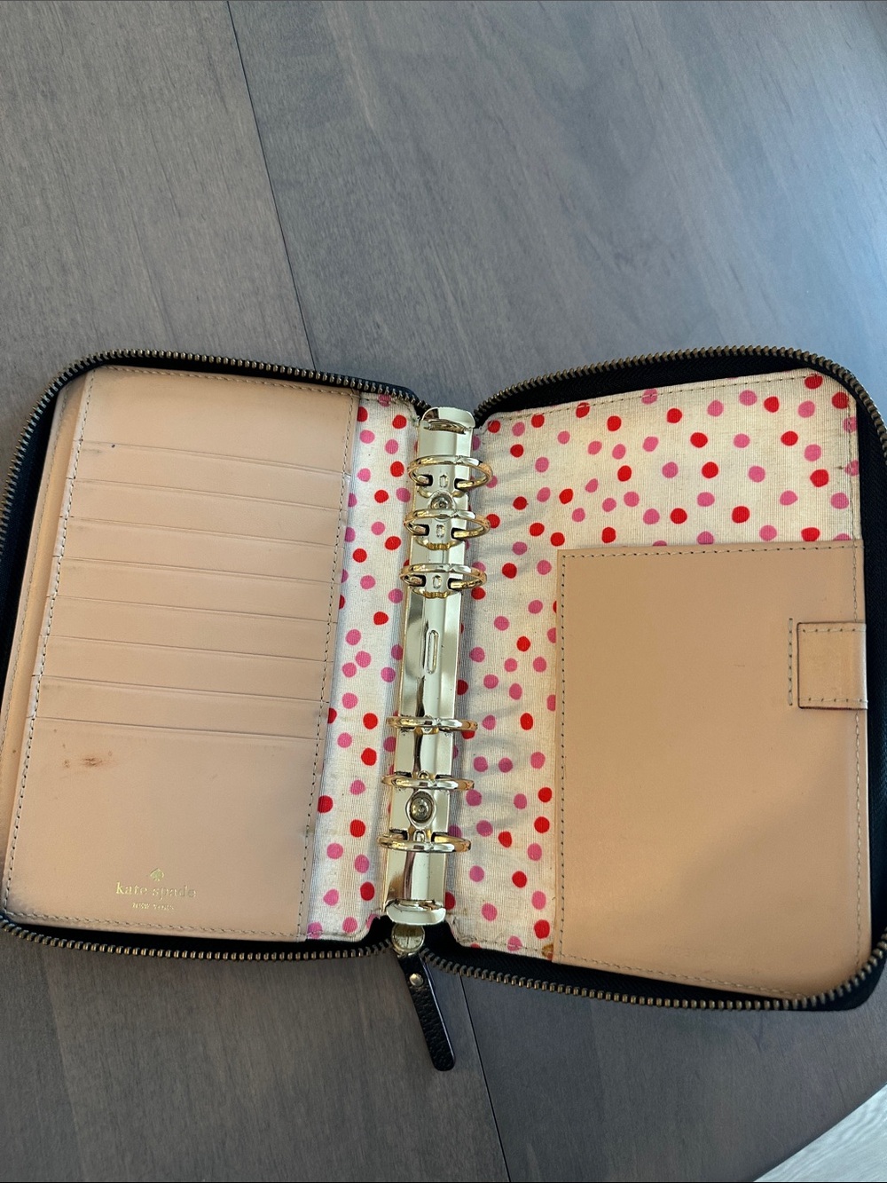 kate spade Black Pebbled Leather Zip Wallet with Gold Logo - Picture 4 of 9